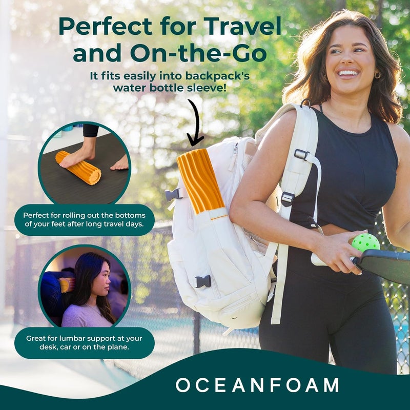 Oceanfoam Ripple Travel Foam Roller (11" x 3.35") Firm Mini Foam Roller for Physical Therapy, Deep Tissue Massage, Back Pain - High Density, Ergonomic Wave Textured - Yoga, Pilates, Exercise (Gold) - Image 3